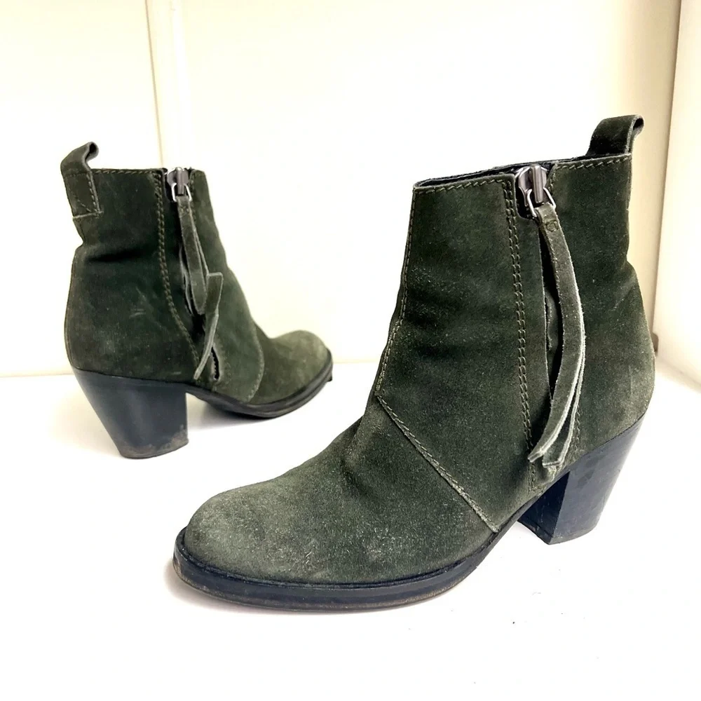 Acne Studios Pistol Suede Ecru Boot 37 Leather Women 7M Fringe Ankle Booties